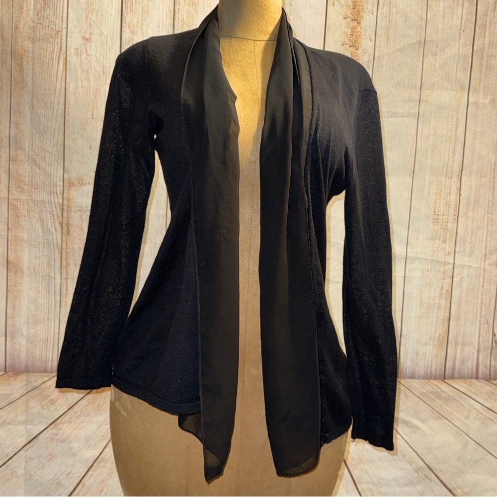 Chico's Easywear Black Cardigan, sheer lapel, lightweight sz 0 or S/4